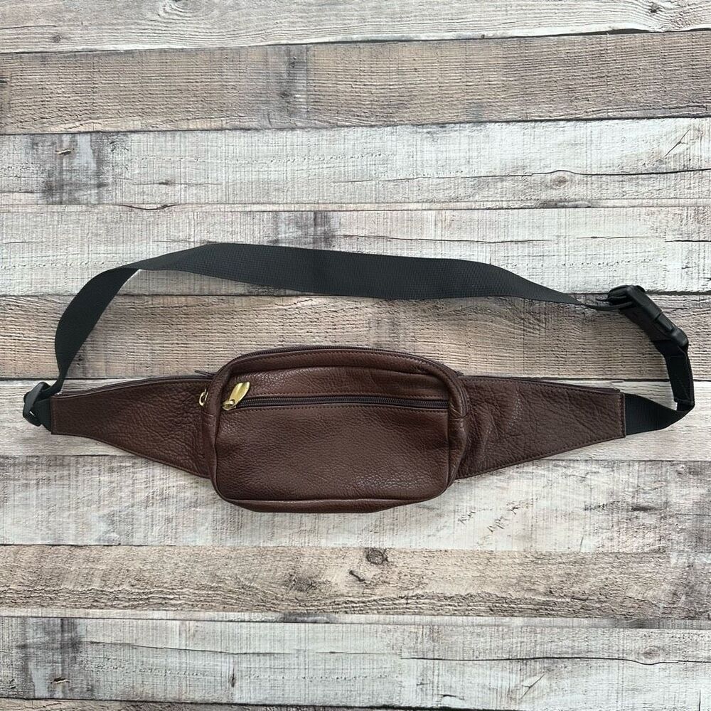 Vintage Libaire Brown Pebble Leather Unisex Waist Belt Bag Fanny Pack One Size